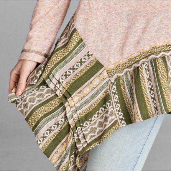 NWT Boho tribal shark bite hem pink top ruffle bottom lagenlook - Picture 8 of 8